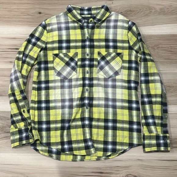 True Religion Yellow Black Plaid Button Down Shirt Women’s Small - Picture 1 of 2